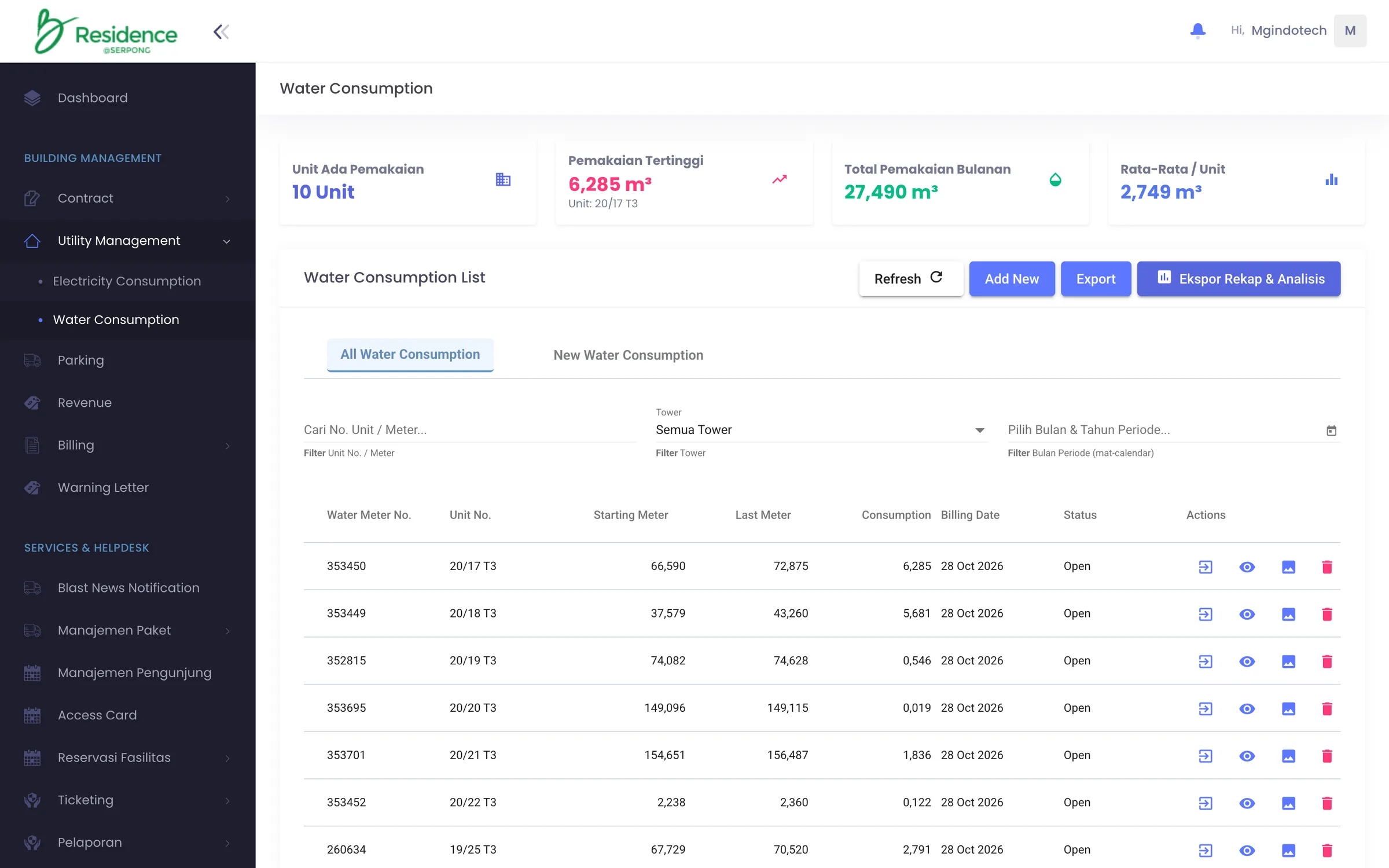 Be Management System — Pemakaian air