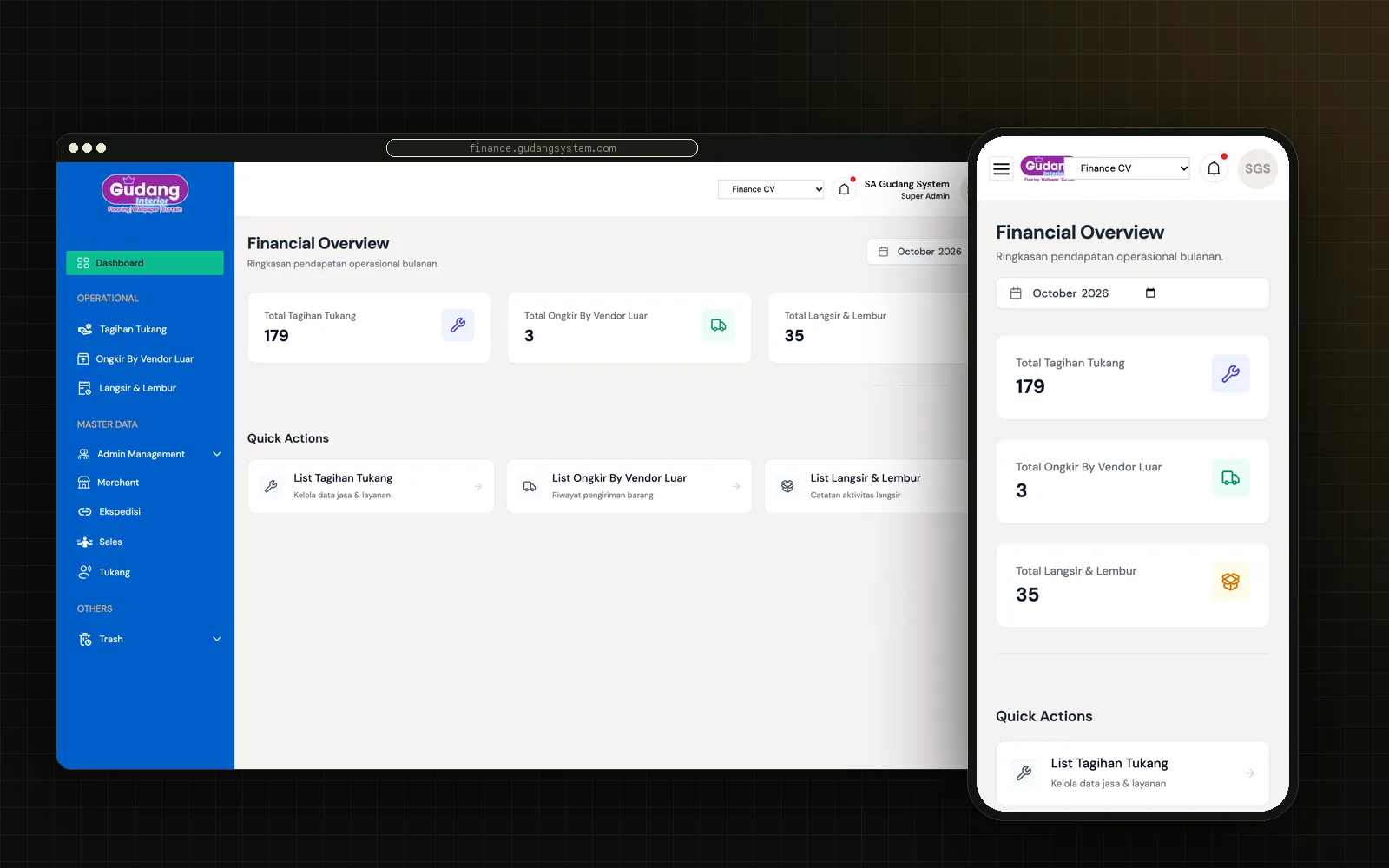 Finance Gudang System — Web & mobile