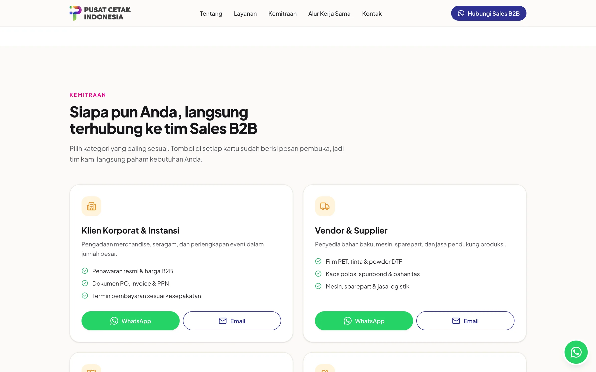 Pusat Cetak Indonesia — Jalur kemitraan