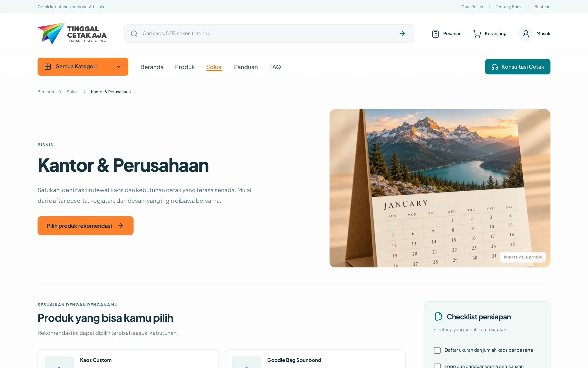 Tinggal Cetak Aja — Solution page